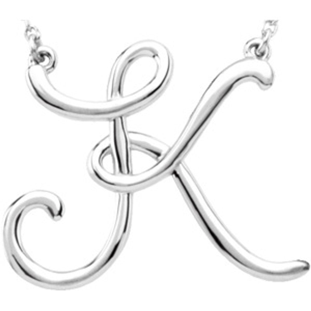 Authentic 925 Sterling Silver 0.90" Script Font L Letter 16" Initial Necklace