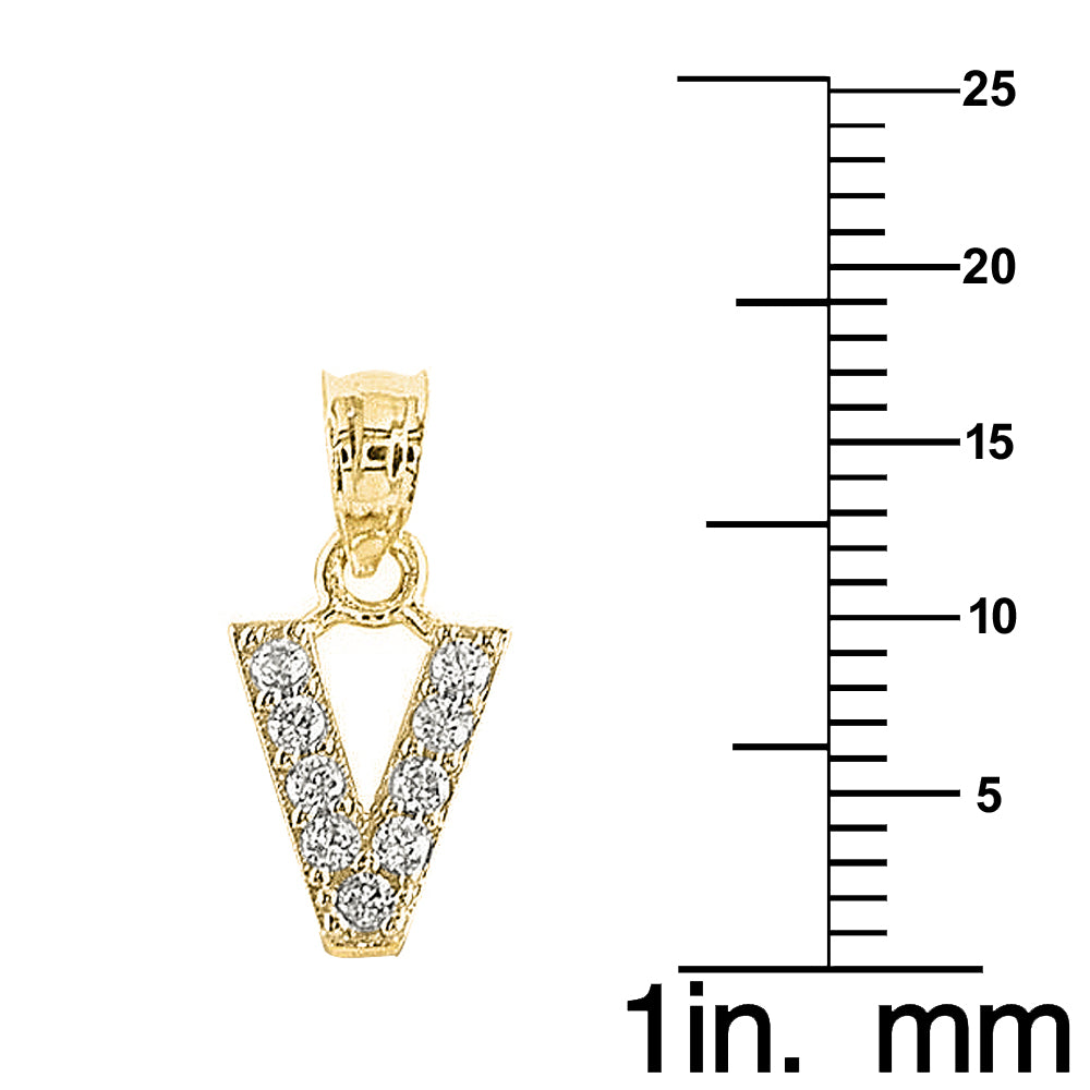 Genuine 14k Yellow Gold 0.59" Cubic Zirconia CZ Initial Block Letter 'V' Pendant for Men or Women - Gold Letter Charm