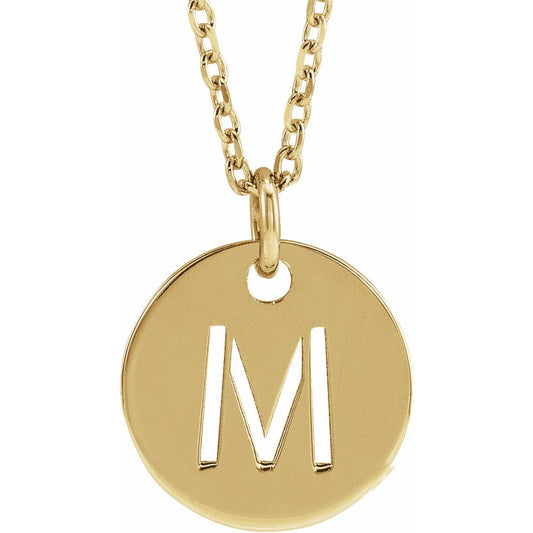 18k Yellow Gold Plated 925 Silver 0.39" Letter M Disc Adjustable 16-18" Necklace