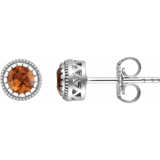 14k White Gold 4 mm Natural Citrine Stud Earrings