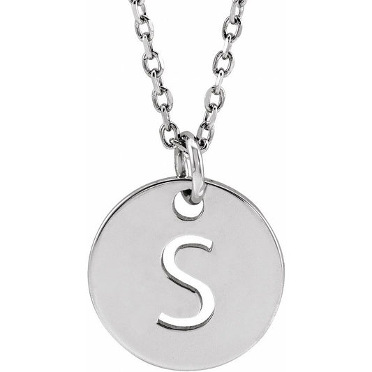 Authentic 925 Silver 0.39" Initial S Disc Letter Adjustable 16-18" Necklace