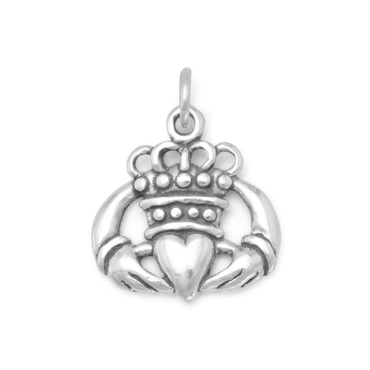 Authentic 925 Sterling Silver Oxidized Claddagh Women's Charm for Bracelet or Necklace