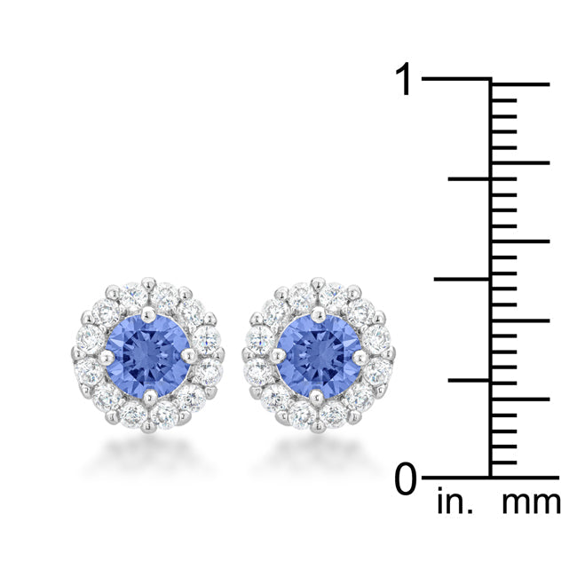 Silvertone Light Blue Cubic Zirconia Halo Stud Earrings