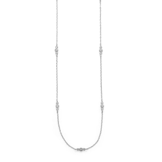 Rhodium-Plated Sterling Silver 13 Station Cubic Zirconia 30" Necklace