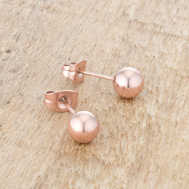 Rose Goldtone Stainless Steel 6mm Sphere Earrings Studs