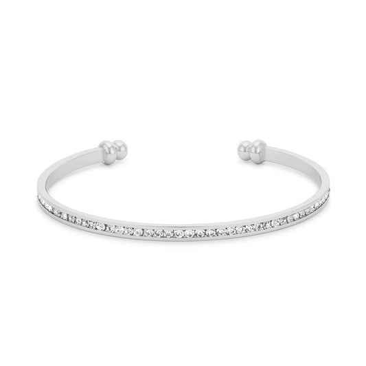 Silvertone Channel-Set Clear Crystal Cuff Bracelet