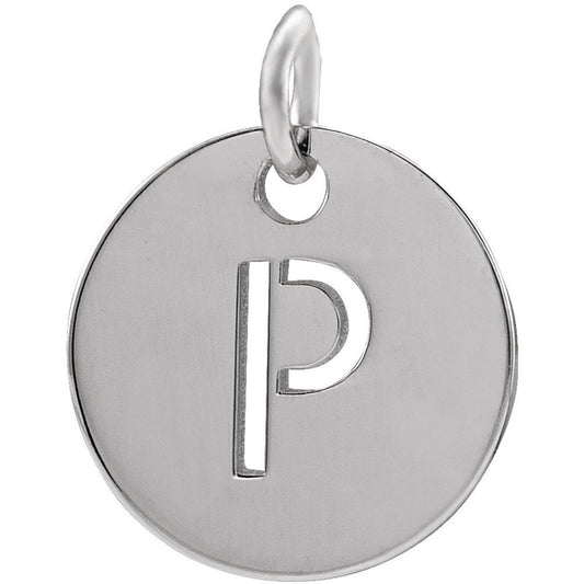 Authentic 925 Sterling Silver Initial P Disc 0.39" Pendant for Men or Women