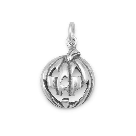 Authentic 925 Sterling Silver Oxidized Jack-O-Lantern Women's Charm for Bracelet or Necklace