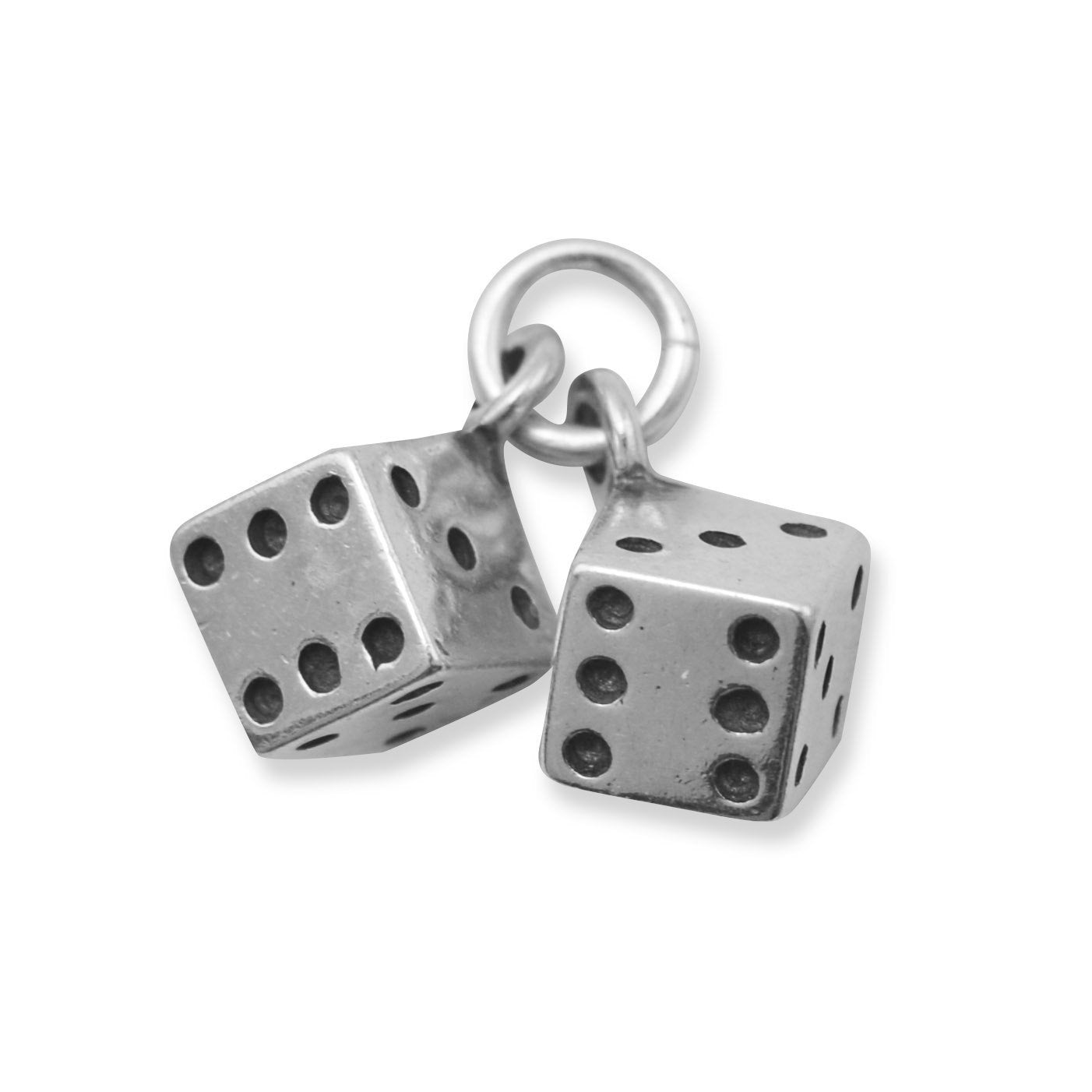 Authentic 925 Sterling Silver Oxidized Pair of Dice Women's Charm for Bracelet or Necklace