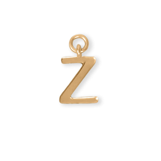 14k Gold Plated 925 Silver Polished Z Initial Women's Charm for Bracelet or Necklace