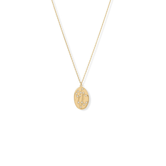 14k Yellow Gold Plated Sterling Silver Cubic Zirconia Leo Oval Constellations Necklace