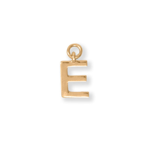 14k Gold Plated 925 Silver Polished E Initial Women's Charm for Bracelet or Necklace