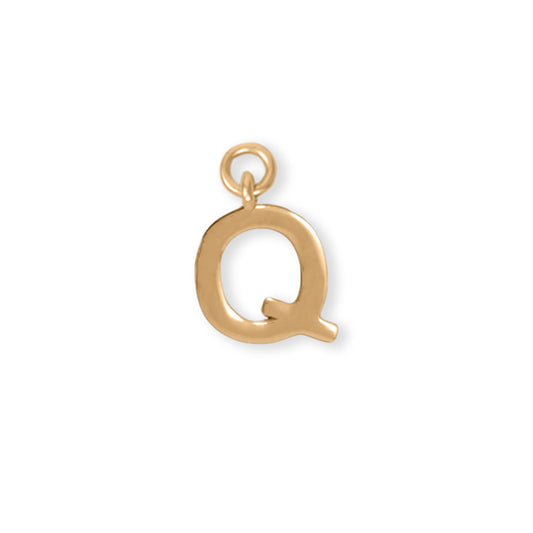 14k Gold Plated 925 Silver Polished Q Initial Women's Charm for Bracelet or Necklace