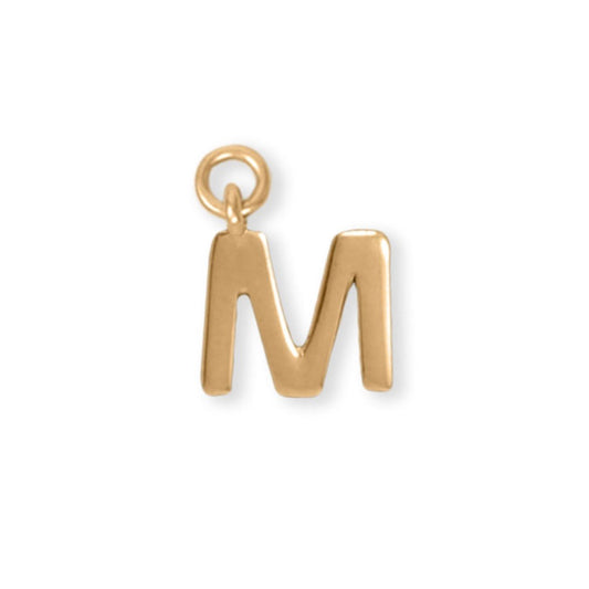 14k Gold Plated 925 Silver Polished M Initial Women's Charm for Bracelet or Necklace