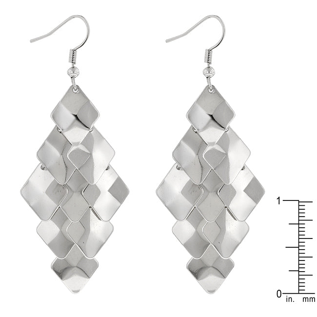 Silvertone Square Disc Cascading Dangling Earrings