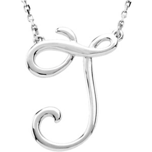 Authentic 925 Sterling Silver 0.77" Script Font E Letter 16" Initial Necklace