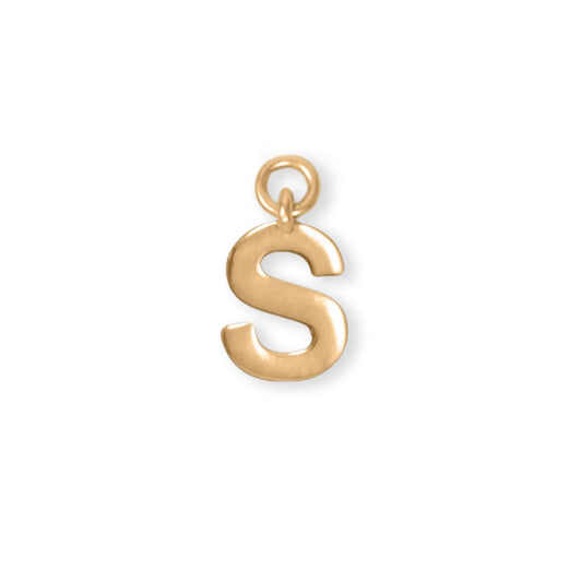 14k Gold Plated 925 Silver Polished S Initial Women's Charm for Bracelet or Necklace