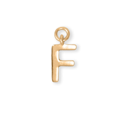 14k Gold Plated 925 Silver Polished F Initial Women's Charm for Bracelet or Necklace