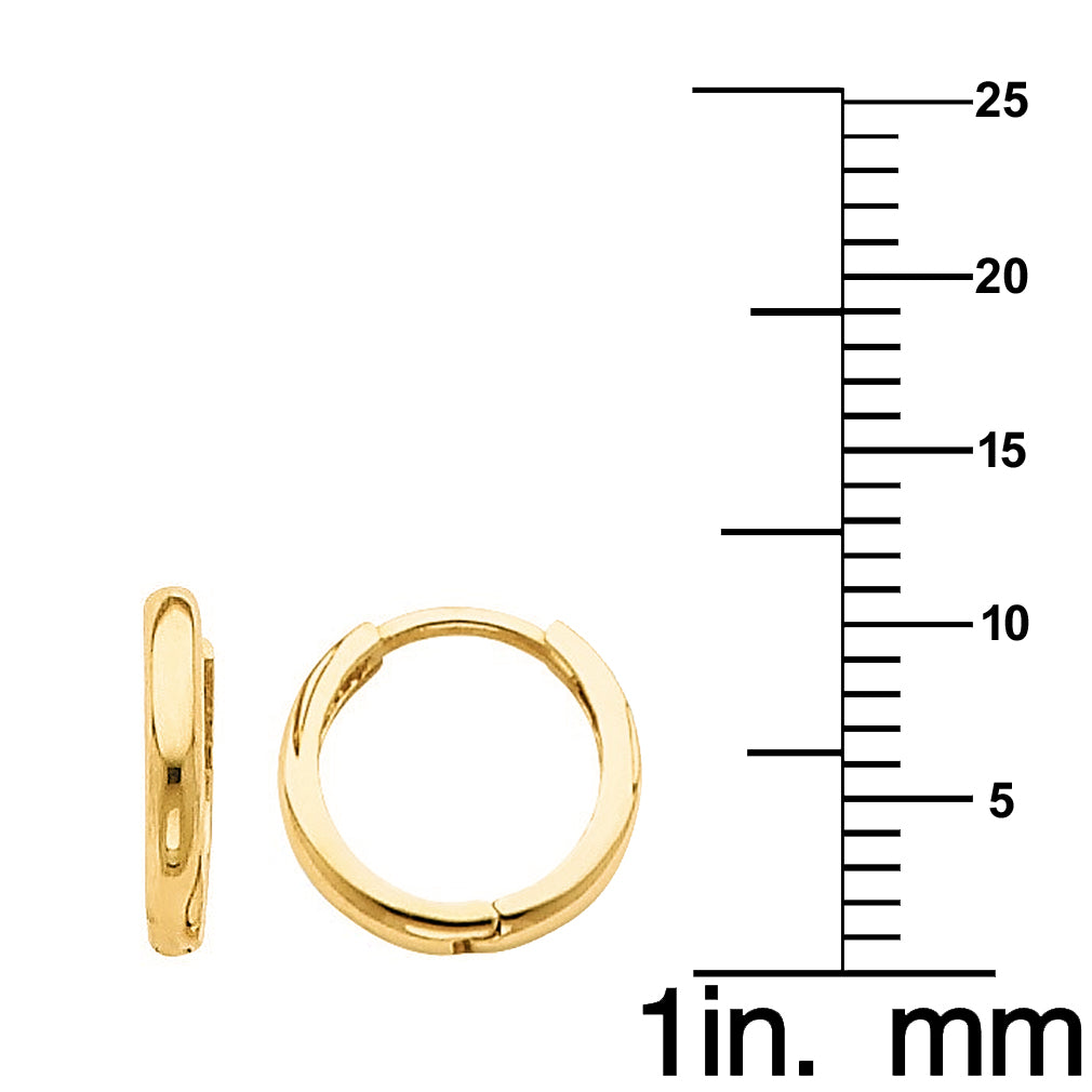 Genuine 14k Yellow Gold Small 2mm Thin Hinged Hoop Earrings - 10mm Diameter