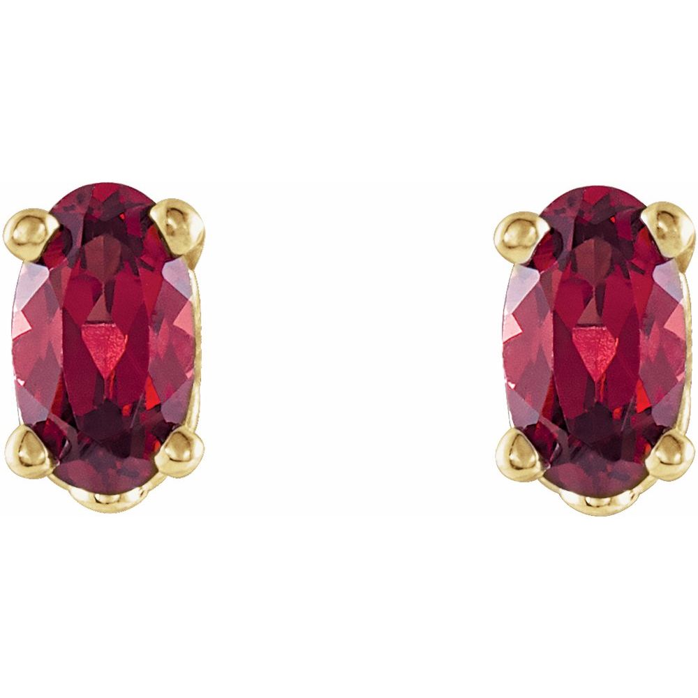 14k Yellow Gold Natural Mozambique Garnet Oval Stud Earrings