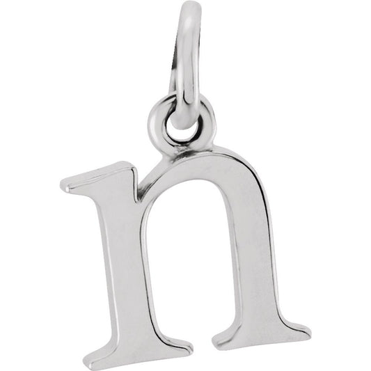 Authentic 925 Sterling Silver 0.33" Lowercase N Initial 16" Letter Necklace