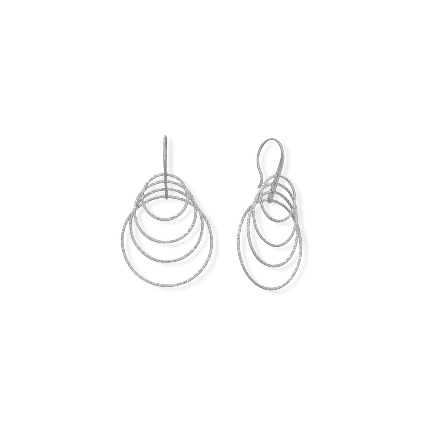 Italian Rhodium Plated Sterling Silver Graduated Ring 3-D Earrings