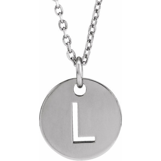 Authentic 925 Silver 0.39" Initial L Disc Letter Adjustable 16-18" Necklace