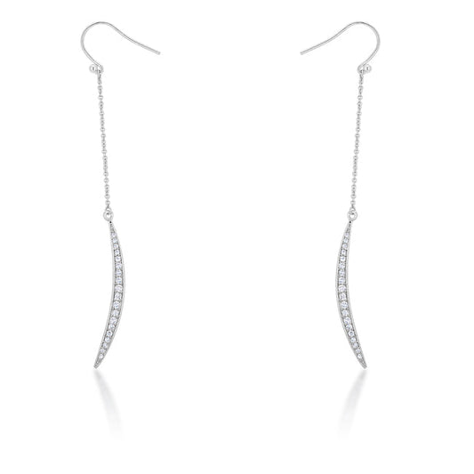 Silvertone Cubic Zirconia Dangling Crescent Moon Earrings