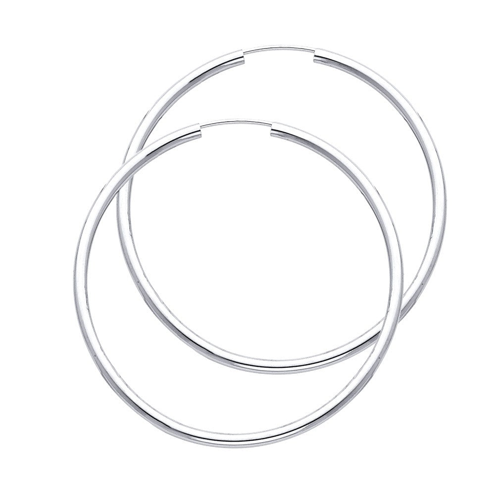 Genuine 14k White Gold 2mm Thick Endless Hoop Earrings For Women - 45mm Diameter