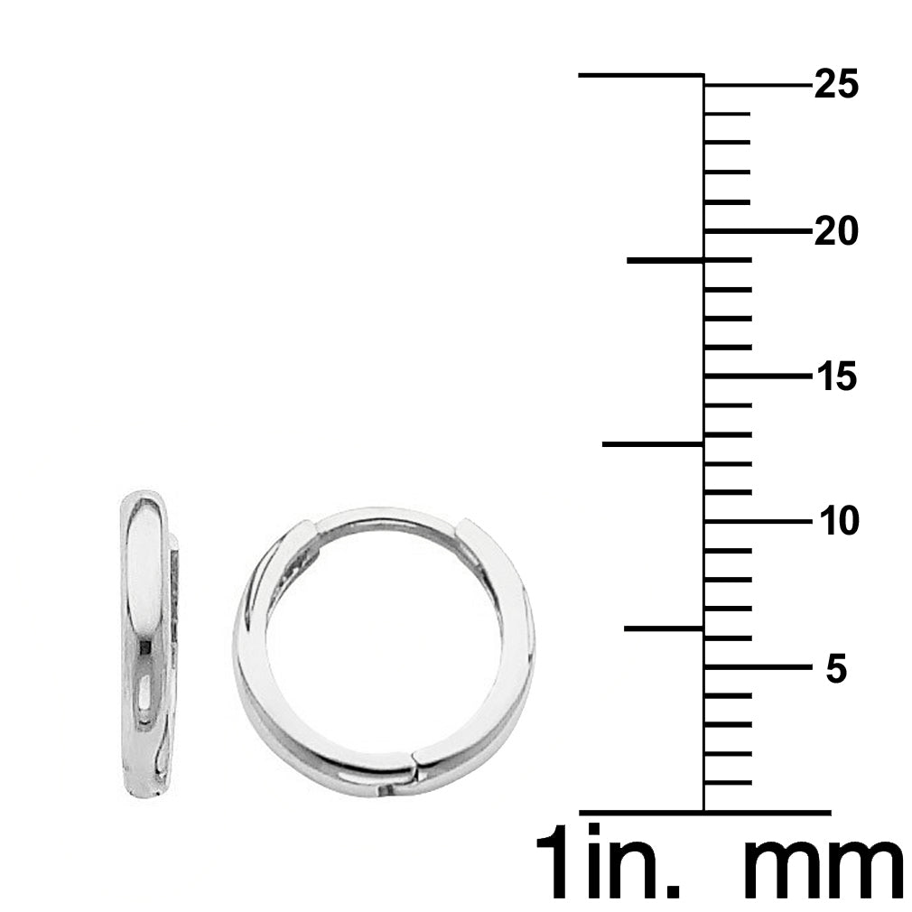 Genuine 14k White Gold Small 2mm Thin Hinged Hoop Earrings - 10mm Diameter