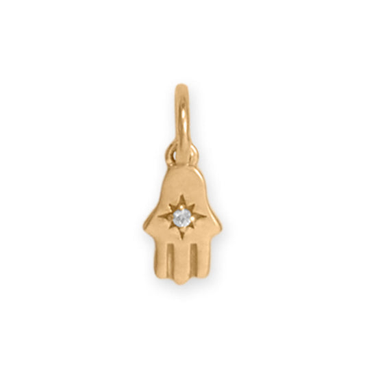 14k Yellow Gold Tiny Cubic Zirconia Hamsa Charm for Charm Bracelet or Necklace