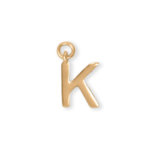 14k Gold Plated 925 Silver Polished K Initial Women's Charm for Bracelet or Necklace