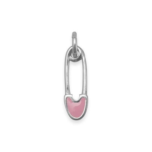 Authentic 925 Sterling Silver Pink Safety Pin Women's Charm for Bracelet or Necklace