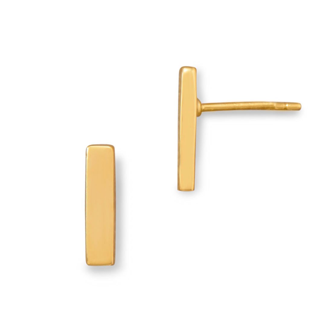 14k Yellow Gold Plated Sterling Silver Bar Stud Earrings