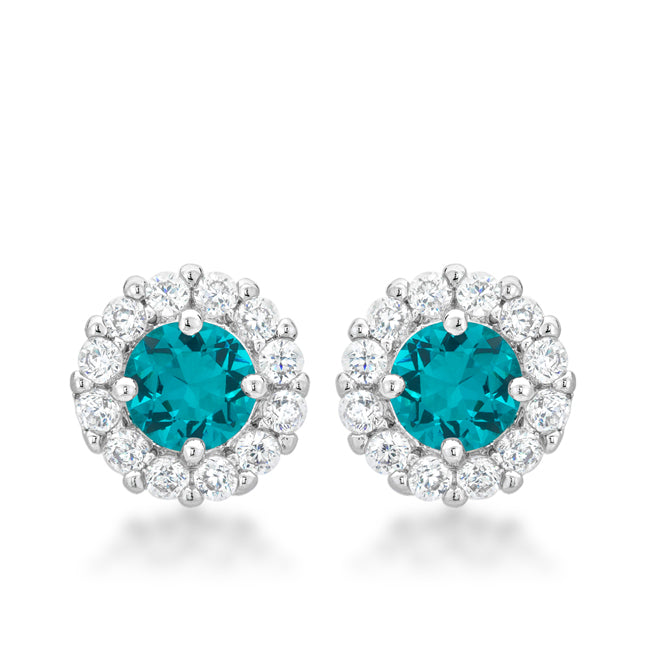 Silvertone Aqua Cubic Zirconia Halo Stud Earrings