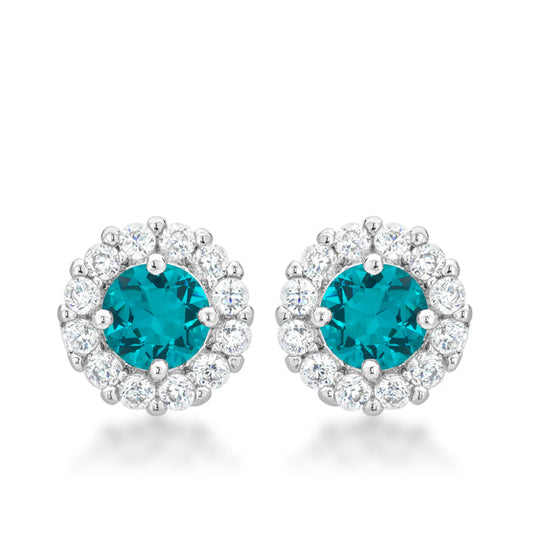 Silvertone Aqua Cubic Zirconia Halo Stud Earrings