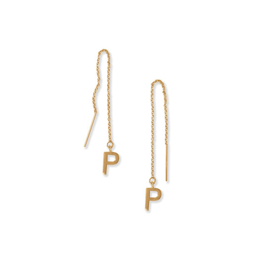 14k Gold Plated Sterling Silver 'P' Initial Threader Earrings