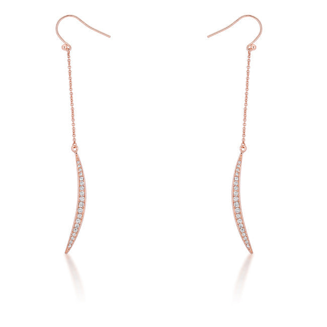 Rose Goldtone Cubic Zirconia Dangling Crescent Moon Earrings