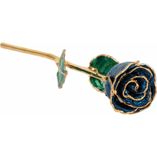 Lacquered Sparkle Blue Colored Rose with Gold Trim