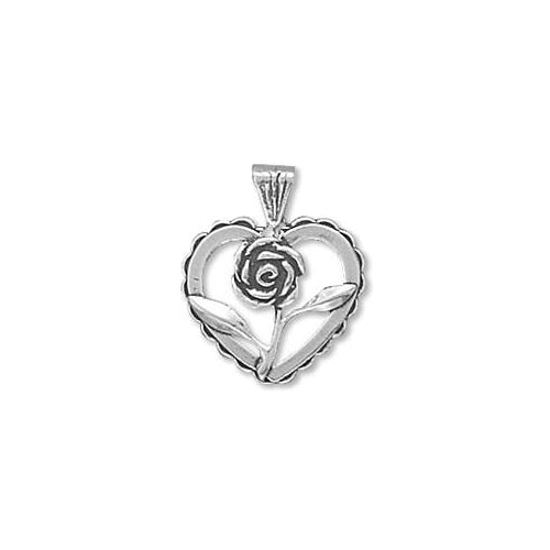 Sterling Silver Heart with Rose Charm