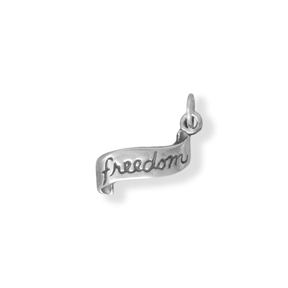 Authentic 925 Sterling Silver "FREEDOM" Ribbon Women's Charm for Bracelet or Necklace