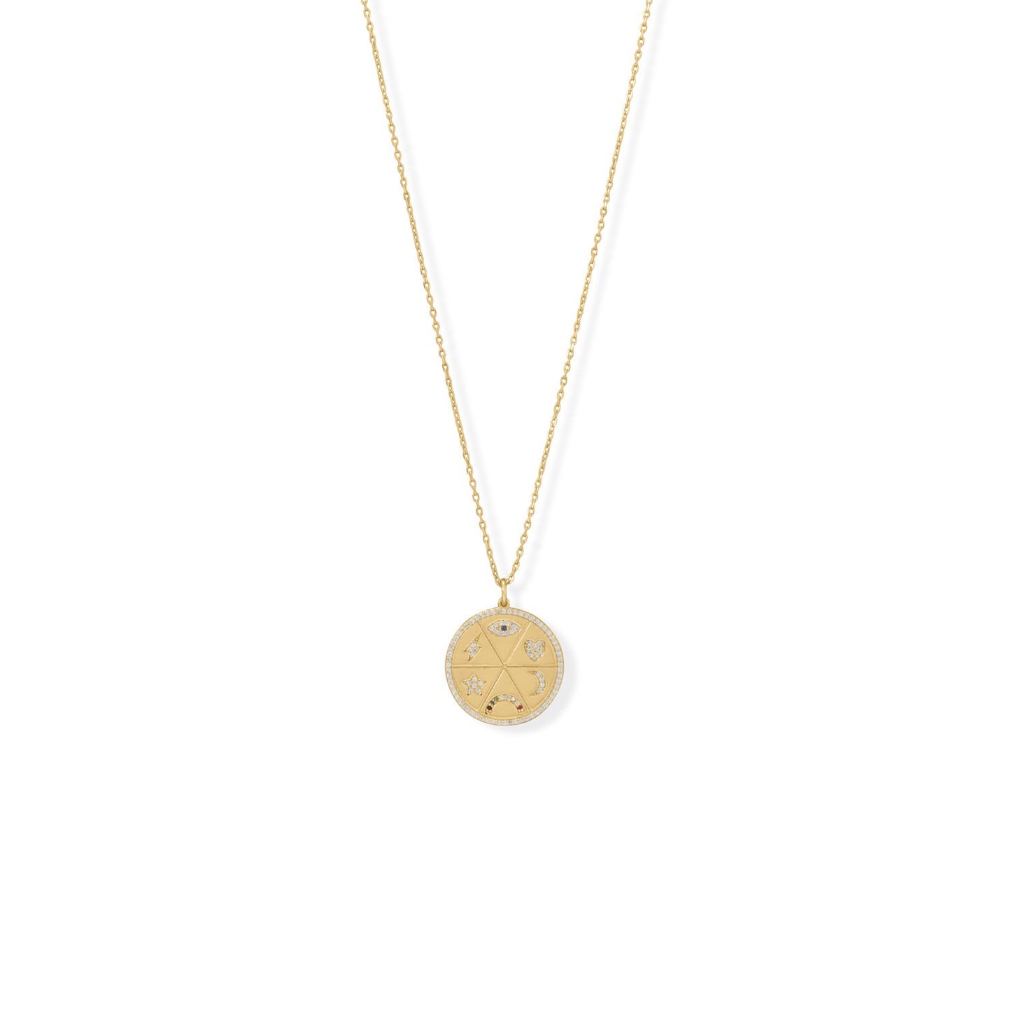 14k Yellow Gold Plated Sterling Silver Cubic Zirconia Celestial Medallion Necklace