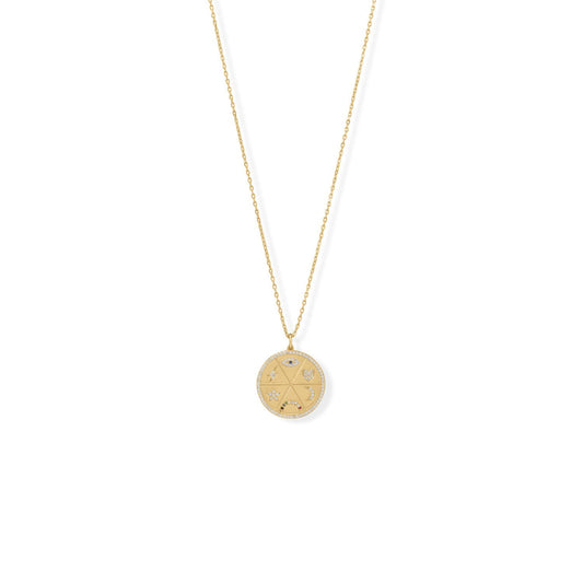 14k Yellow Gold Plated Sterling Silver Cubic Zirconia Celestial Medallion Necklace