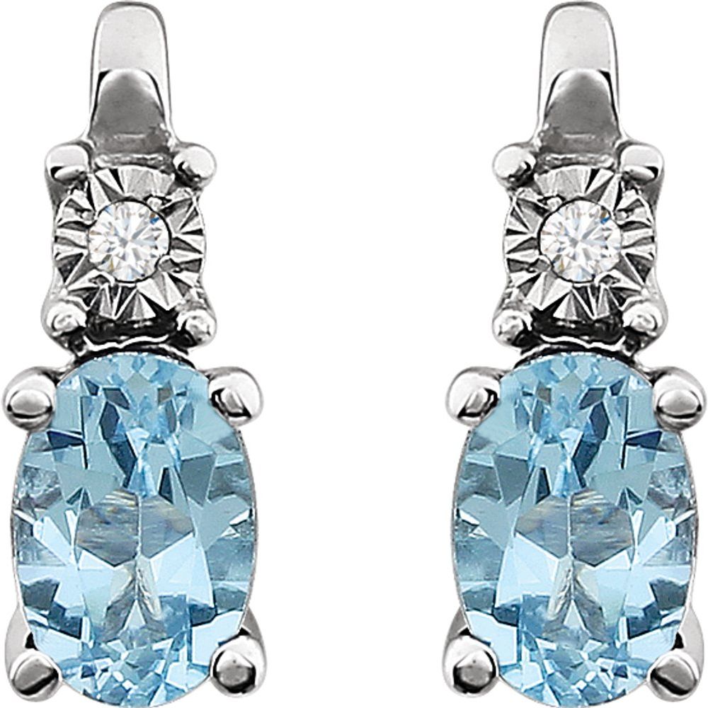 14k White Gold Natural Sky Blue Topaz & .02 CTW Natural Diamond Earrings