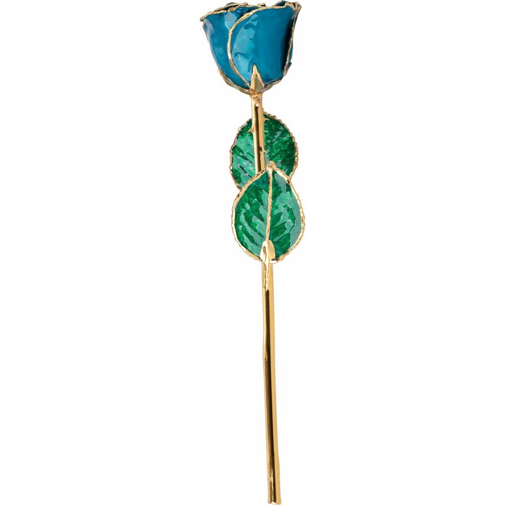 Lacquered Blue Zircon Colored Rose with Gold Trim