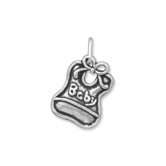 Authentic 925 Sterling Silver Oxidized Baby Bib Women's Charm for Bracelet or Necklace