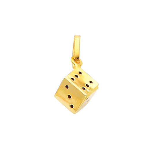 Genuine 14k Yellow Gold 0.41" Small 3D Hollow Dice Pendant for Men and Women - Lucky Dice Charm, Jewelry Gift, Birthday, Celebration