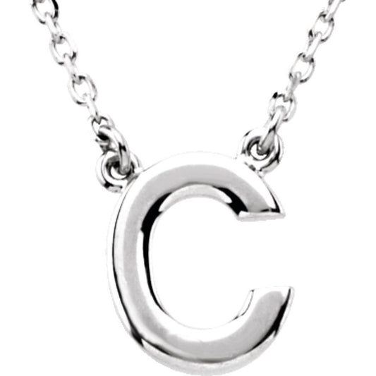 Authentic 925 Sterling Silver 0.40" Block Font Letter C 16" Initial Necklace