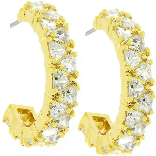 18k Yellow Goldplated Trillion Cubic Zirconia Semi-Hoop Earrings