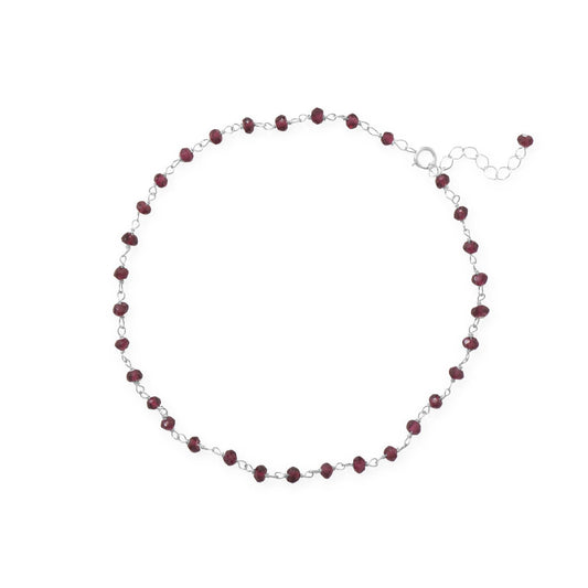 Sterling Silver Beaded Red Garnet Anklet